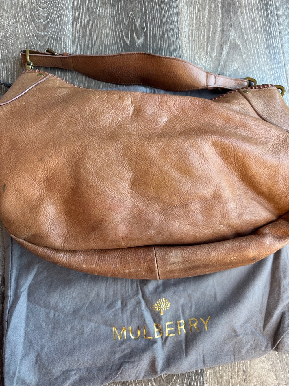 Vintage Mulberry Brown Leather Shoulder Hobo with Braided Trim AS - Picture 2 of 8